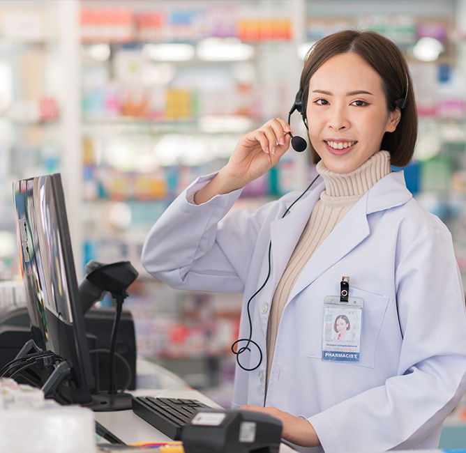 Pharmacy support specialist at a point of sale station